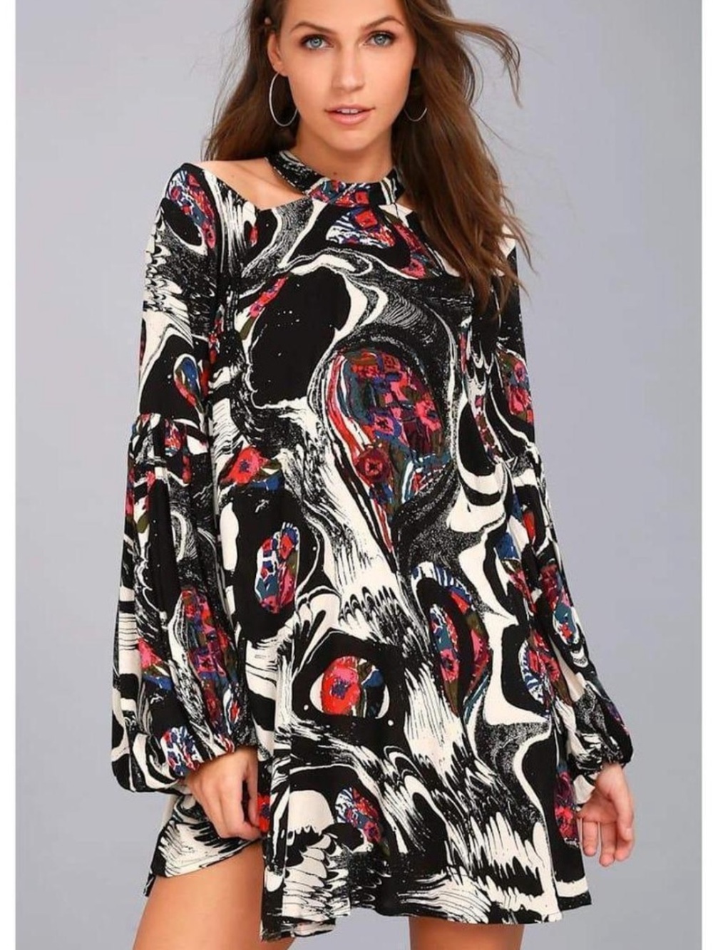 Free People Drift Away Abstract Print Tunic Dress Top Cold Shoulder Boho Size M - Picture 1 of 8